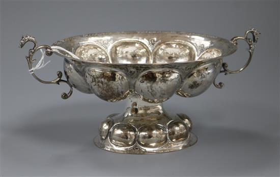 A Dutch white metal two handled cusped oval bowl, 19cm.